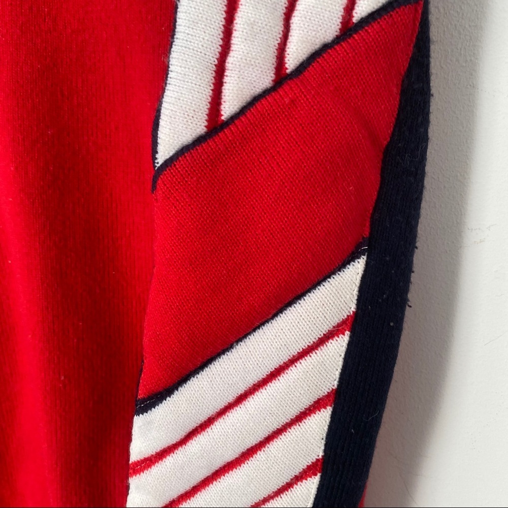 Vtg 80s Quilted Crew Neck Sweater Red White Blue M - Picture 3 of 12